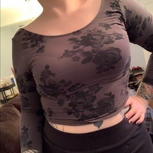 American Eagle Floral Black Long Sleeve Crop Top